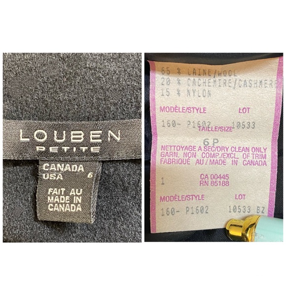 Vintage Louben Women Blazer 6P Black Wool Cashmere Button Front Jacket - Picture 6 of 6